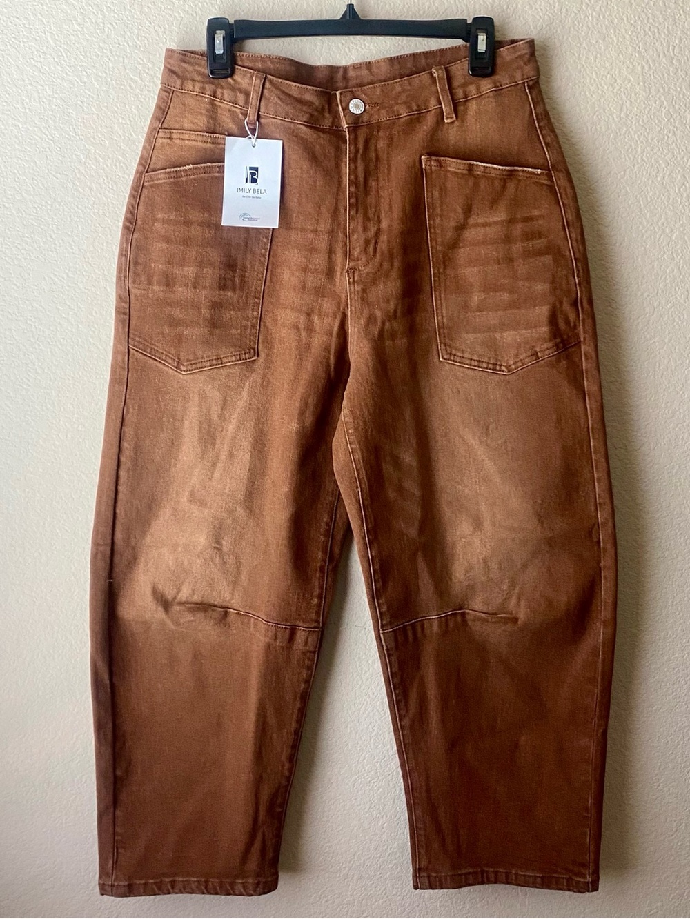 Imily Bela Barrel Leg Jeans Women’s 12 Coffee Brown High Waist Baggy Comfort
